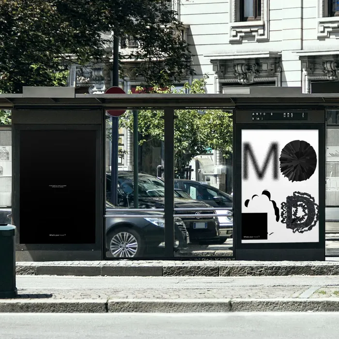 A Mood poster in a city bus shelter