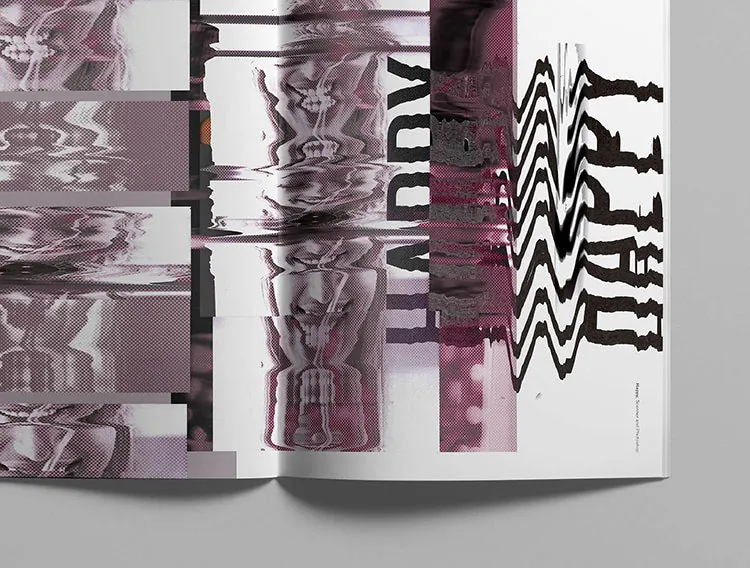 A spread of mirrored, scanned imagery photographed at an angle