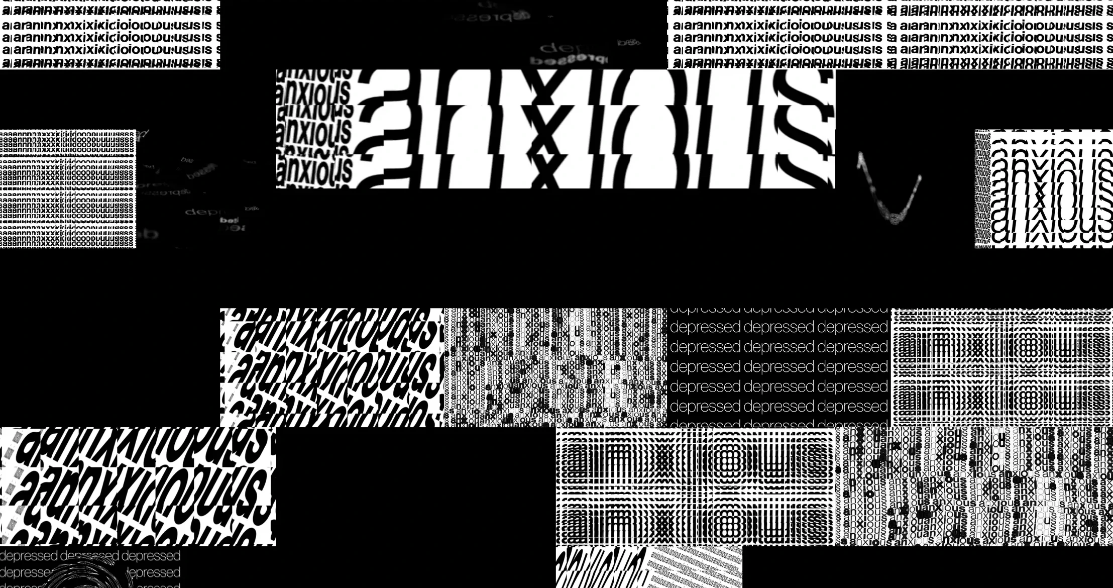 The live Mood site in a browser: tiles of distorted type spelling out anxious and depressed