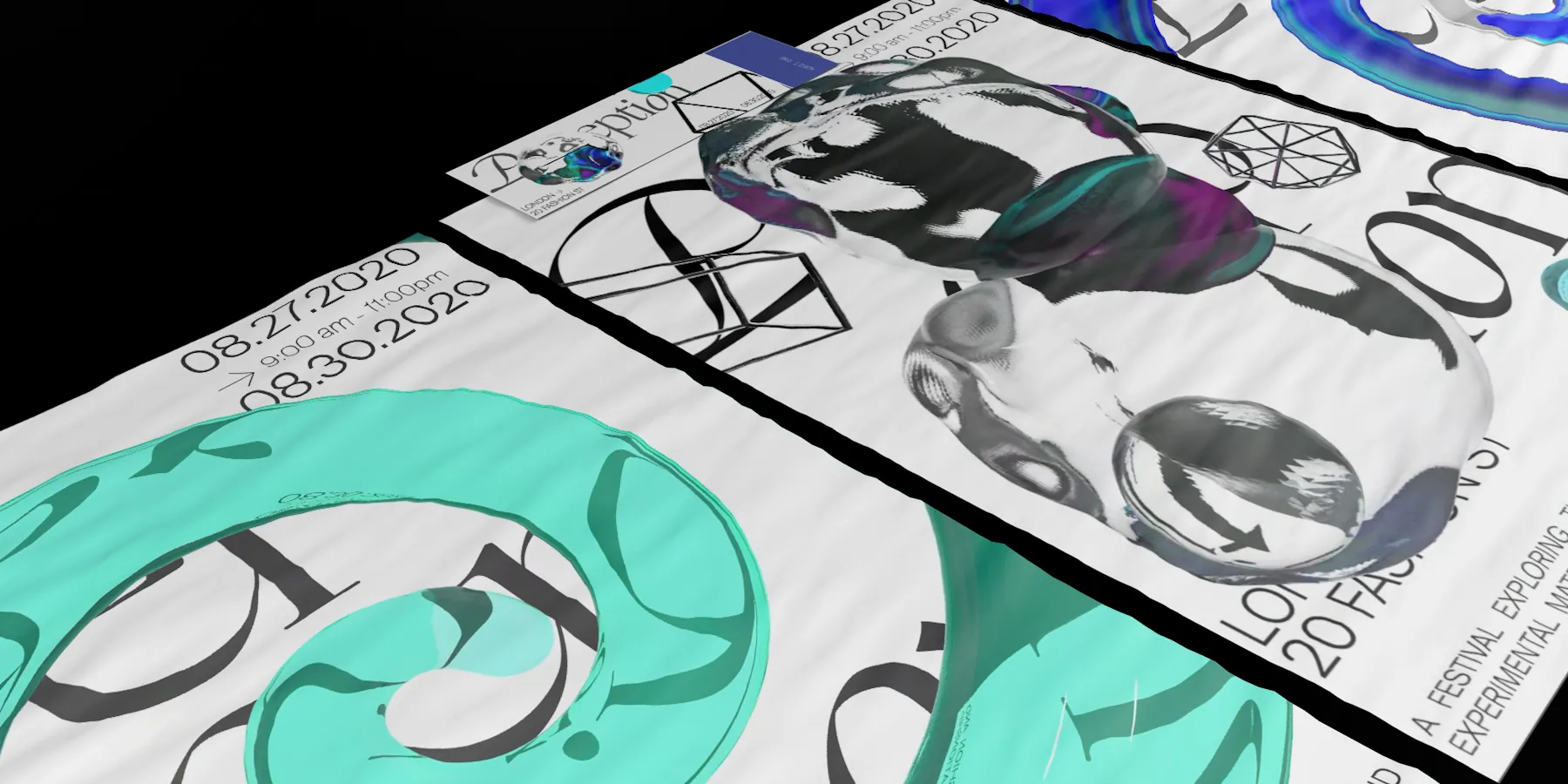 Perception posters laid out in perspective on black