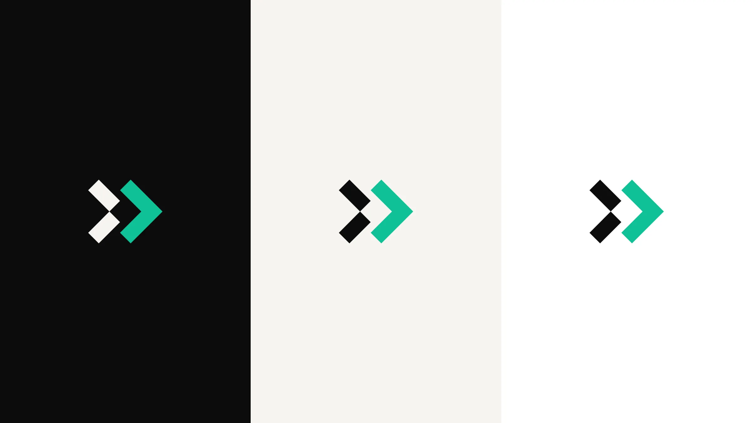 The double chevron mark on black, warm white and white