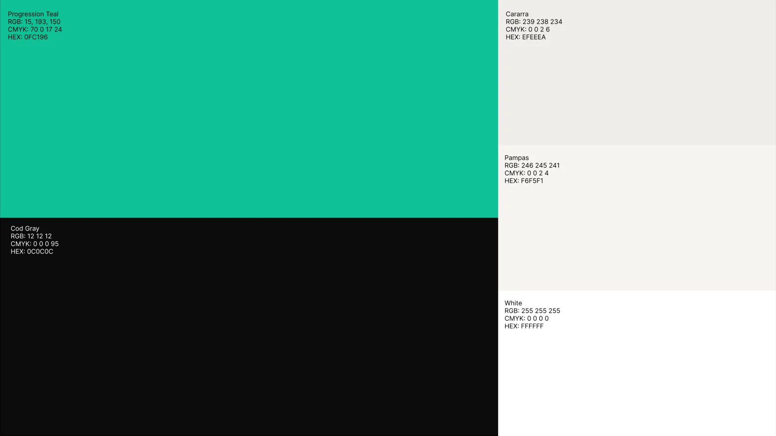 The colour palette: Progression green, black and two warm whites